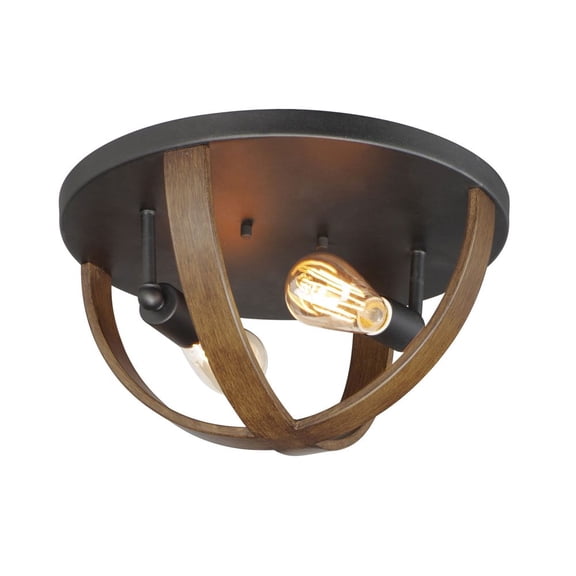 Maxim 27570APBK 16 in. Compass 2 Light Antique Pecan & Black Flush Mount Ceiling Light