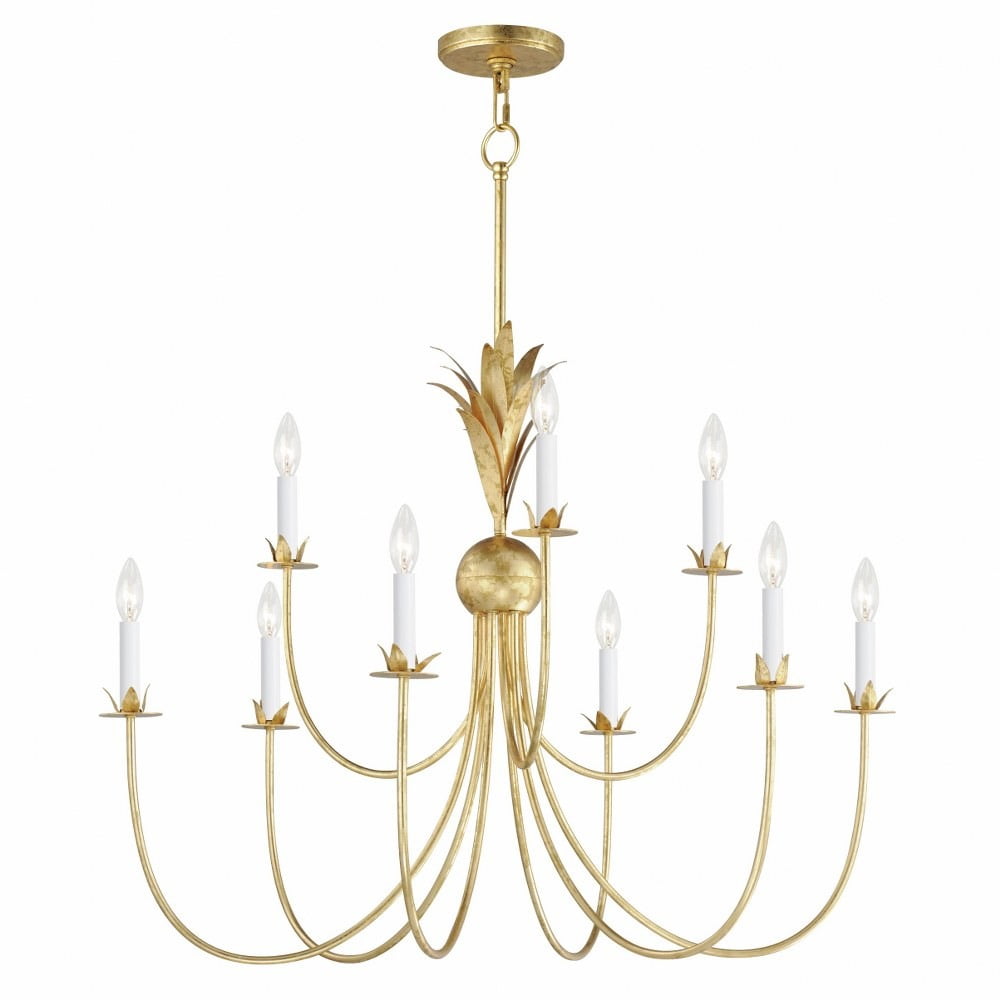 Gold Leaf 9-Light Candle Style Chandelier with Metal Tubes