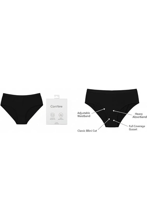 3 Pack Organic Cotton Period Underwear for Women, Heavy Absorbency, Adjustable Waistband (Fits XS-S), Reusable Leakproof Bikini Panties (Black)