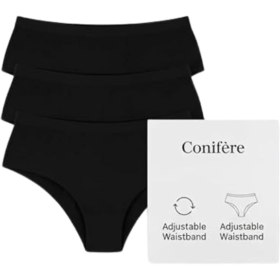 Maxim 3 Pack Organic Cotton Period Underwear for Women, Medium Absorbency, Adjustable Waistband (Fits M-L), Reusable Leakproof Bikini Panties (Black)