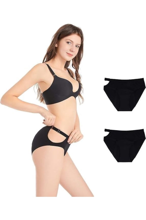 Organic Cotton Period Underwear for Women, Heavy Absorbency, Adjustable Waistband (Fits M-L), Reusable Leakproof Bikini Panties (Black, 1 Pc)