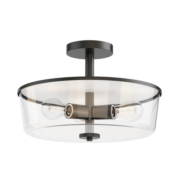 Maxim 5695CLBK Fuller 3 Light 15" Wide Semi-Flush Drum Ceiling Fixture - Black