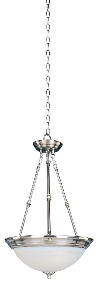 Satin Nickel 3-Light Inverted Bowl Pendant with Marble Glass Finish