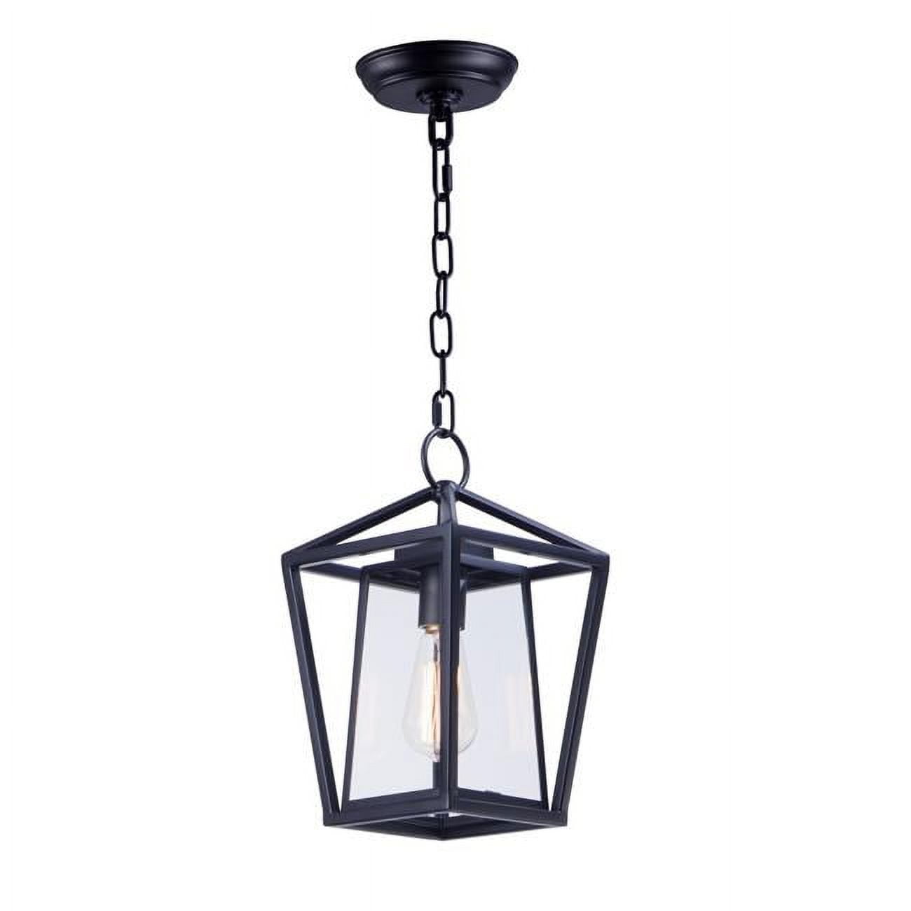 Elegant Artisan 12" Black Steel Outdoor Hanging Lantern with Clear Glass
