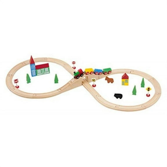Maxim Enterprise Figure 8 Wooden Train Set Toy - Big 37 Pieces, Quality Hardwoods, Magnets Connect Cars, Complete Track, Fits on Table, Compatible with Thomas & Friends, BRIO, Melissa Doug