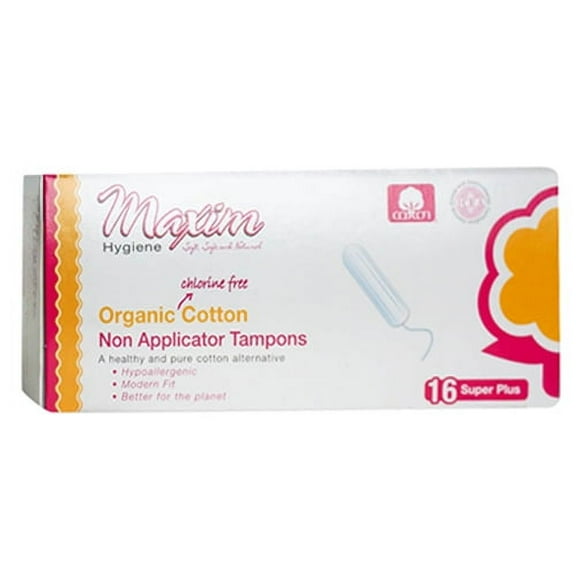 Maxim Hygine organic Chlorine free Cotton Non Applicator Tampons Super plus 16 Count