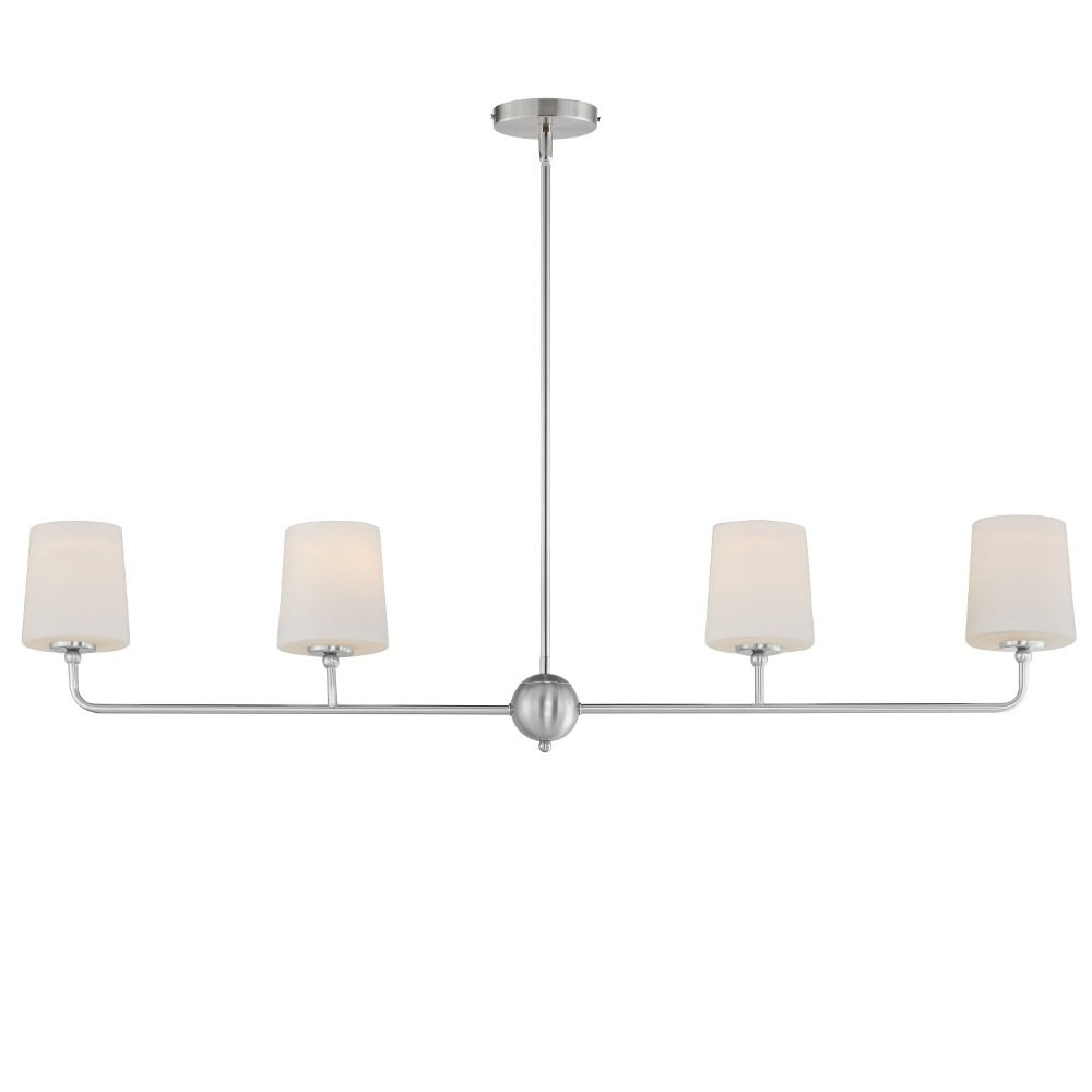 Satin Nickel 4-Light Linear Chandelier with White Glass Shades