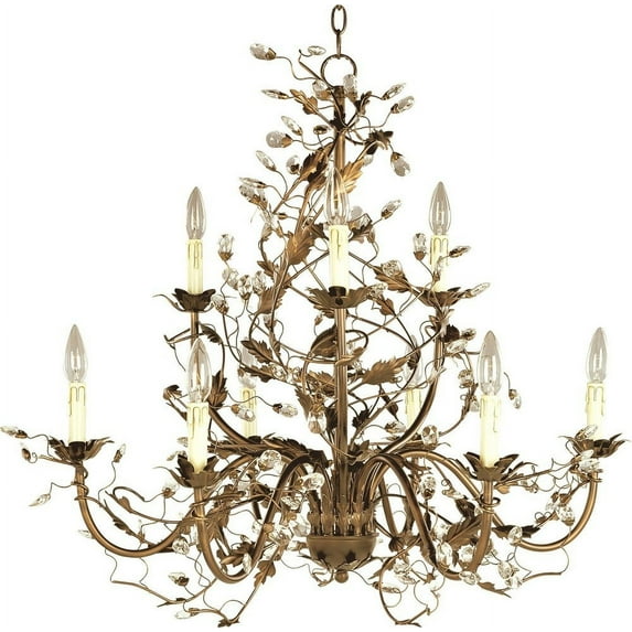 -9 Light 2-Tier Chandelier In Leaf Style-29 Inches Wide By 30.5 Inches High-Etruscan Gold Finish -Traditional Installation Maxim Lighting 2852Eg