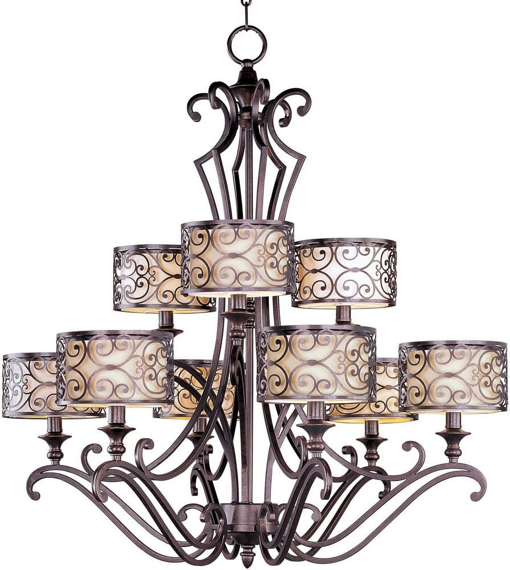 Umber Bronze 9-Light Drum Chandelier with Fabric Shades