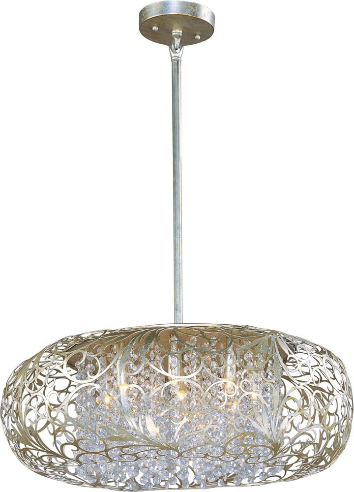 Arabesque Crystal Beaded 9-Light Drum Pendant in Golden Silver
