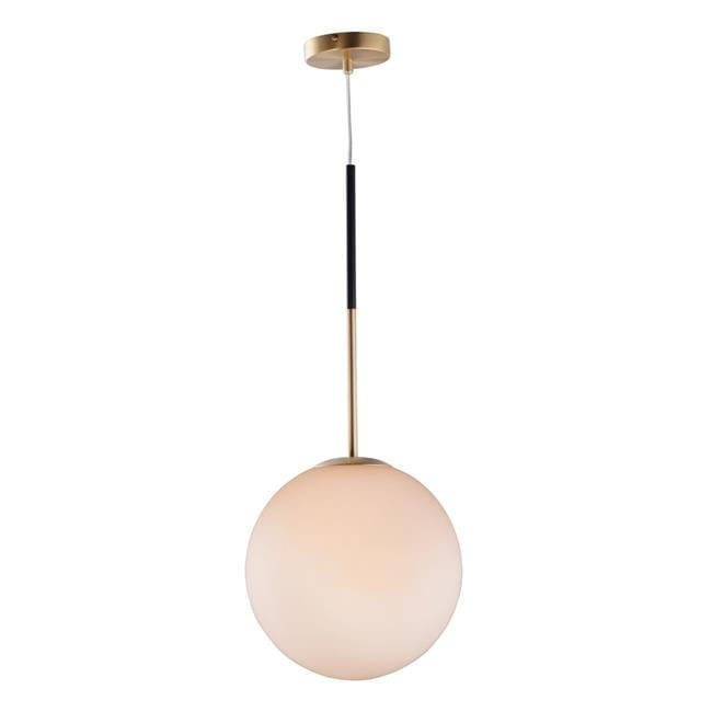 Vesper Satin Brass & Black Globe Pendant with Dimmable White Glass Shade