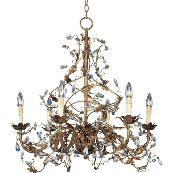 -6 Light Chandelier In Leaf Style-26.5 Inches Wide By 28.5 Inches High-Etruscan Gold Finish    -Traditional Installation Maxim Lighting 2851Eg