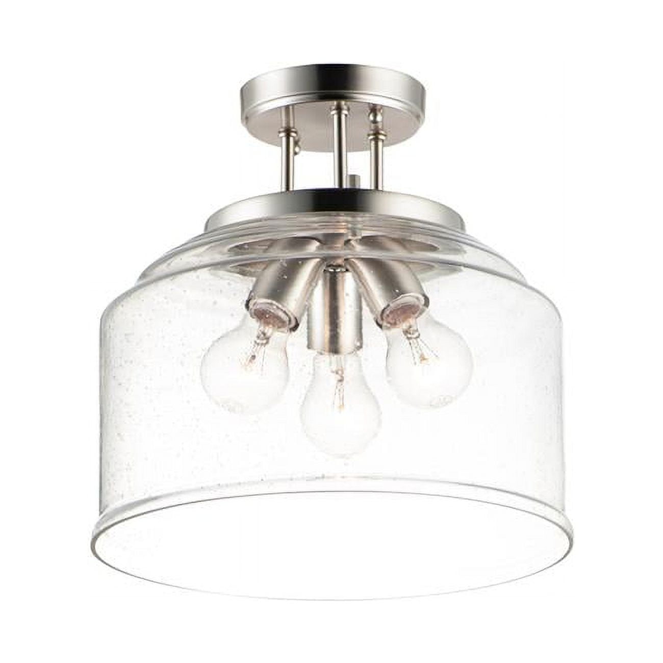 Transitional Seedy Glass 3-Light Semi-Flush Mount in Satin Nickel