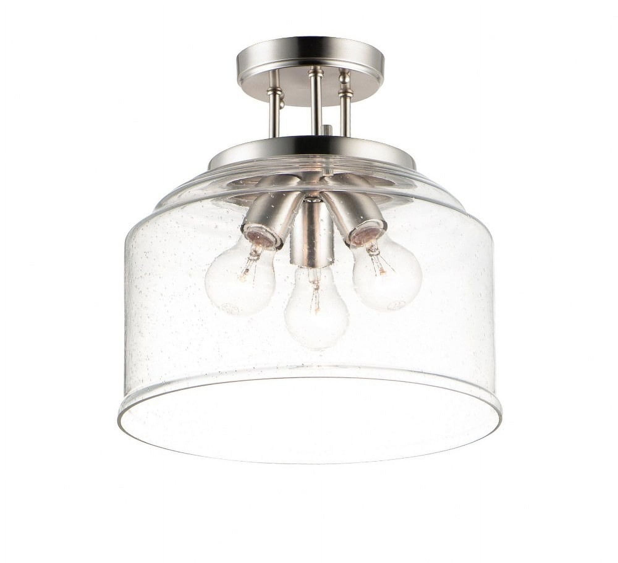 Transitional Seedy Glass 3-Light Semi-Flush Mount in Satin Nickel