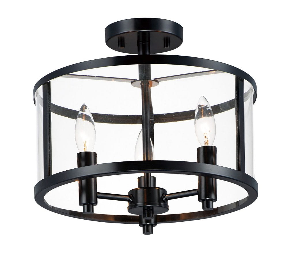 Sentinel Satin Nickel and Black Clear Glass Semi-Flush Mount Light