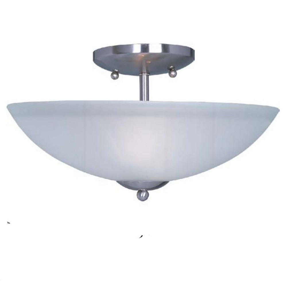 Sleek Modern Satin Nickel 2-Light Semi-Flush Mount with Frosted Glass