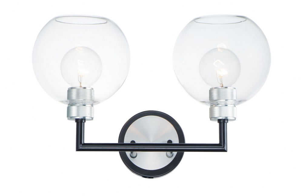Elegant Black and Brushed Aluminum Dimmable 2-Light Wall Sconce