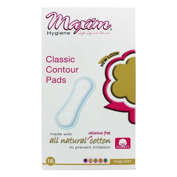 Maxim Natural Classic Regular Contour Pads, Unscented - 16 Ea