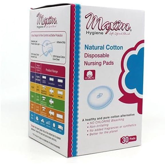 Maxim Natural Cotton Disposable Nursing Pads, 90 Count, Ultra-Soft Cotton Nursing Padding for Breastfeeding Leaks, Super Absorbent Disposable Breast Pads for Day & Night, Sensitive Skin Friendly