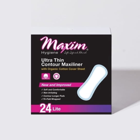 Maxim Natural Cotton Ultra Thin Contour Panty Liners Unscented Hypoallergenic Chlorine Free Breathable Biodegradable Sanitary Pads for Women w/Sensitive Skin Light Flow Daily Protection, 24 Count