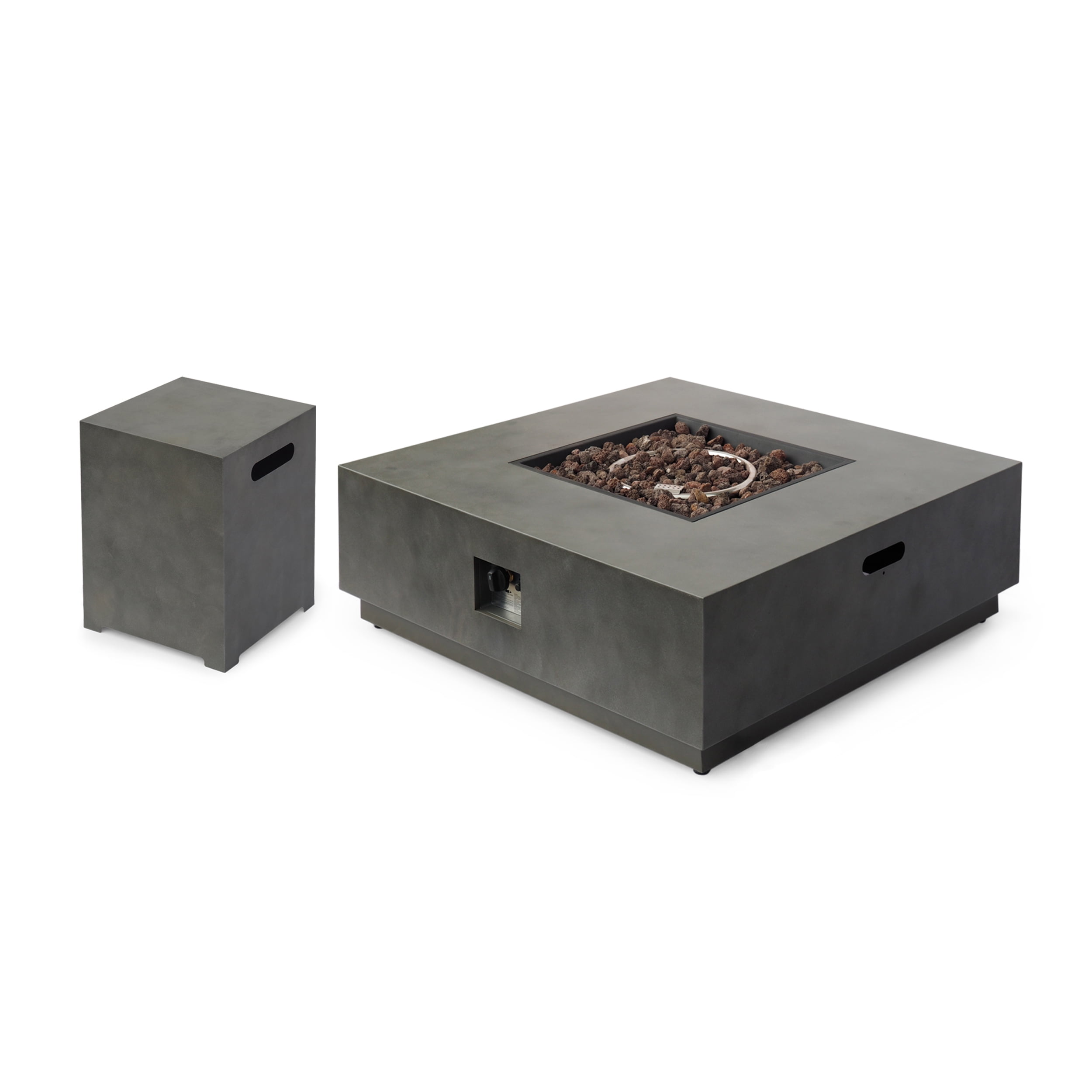 Concrete 40-Inch Square Fire Pit with Tank Holder