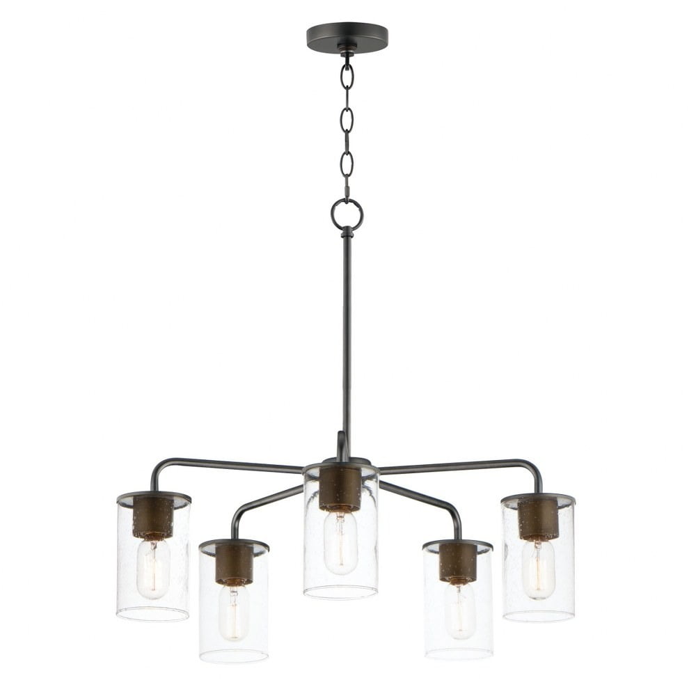 Antique Brass and Black 5-Light Glass Chandelier