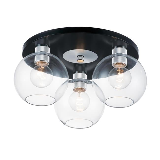 Black and Brushed Aluminum 3-Light Globe Flush Mount