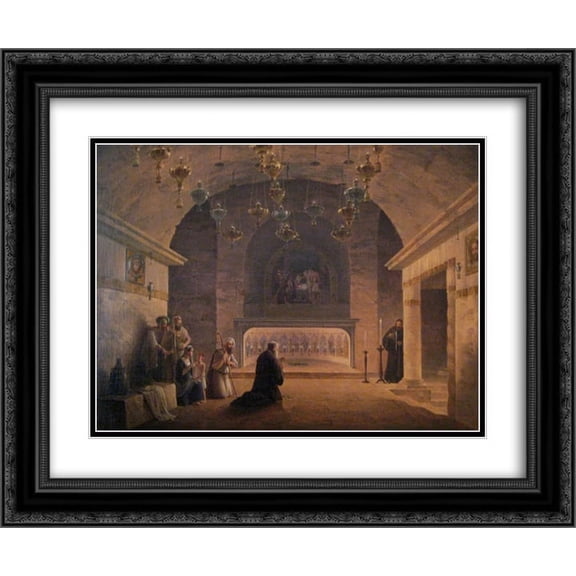 Maxim Vorobiev 2x Matted 24x20 Black Ornate Framed Art Print 'View of Church of the Nativity in 1833'
