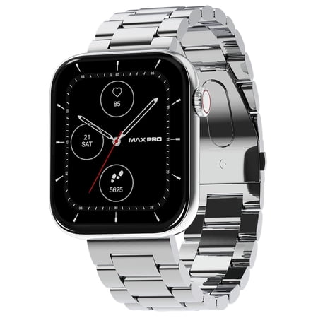 Maxima Coral 1.9" Ultra HD Display Smart Watch, Bluetooth Calling Smartwatch, 600 Nits, Upto 8 Days Battery, Heart Rate (Silver SS Chain)
