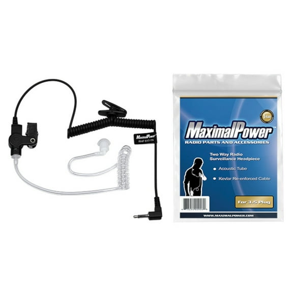 Maximal Power 3.5mm Listen Only Acoustic Tube Earpiece for Law Enforcement Surveillance Walkie Talkie Speaker Mic Headset for Two-Way Radio