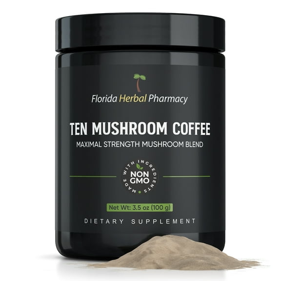 Maximal Strength Ten Mushroom Coffee 10:1 Extract - 10 Mushroom Blend with Lion's Mane and Cordyceps - Mushroom Powder Coffee (Pack of 1)