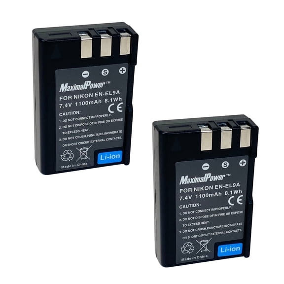 MaximalPower EN-EL9 Compatible Battery Replacement for Nikon EN-EL9, EN-EL9a, EN-EL9e Batteries and Nikon D3000, D5000, D40, D40x, D60 Cameras (2 Pack)