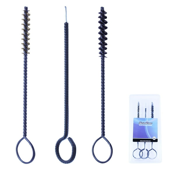 MaximalPower 3-PC Gun Cleaning Wire Tube Brush with Long Handles | Nylon and Brass Bristles Plus Steel Patch Holder