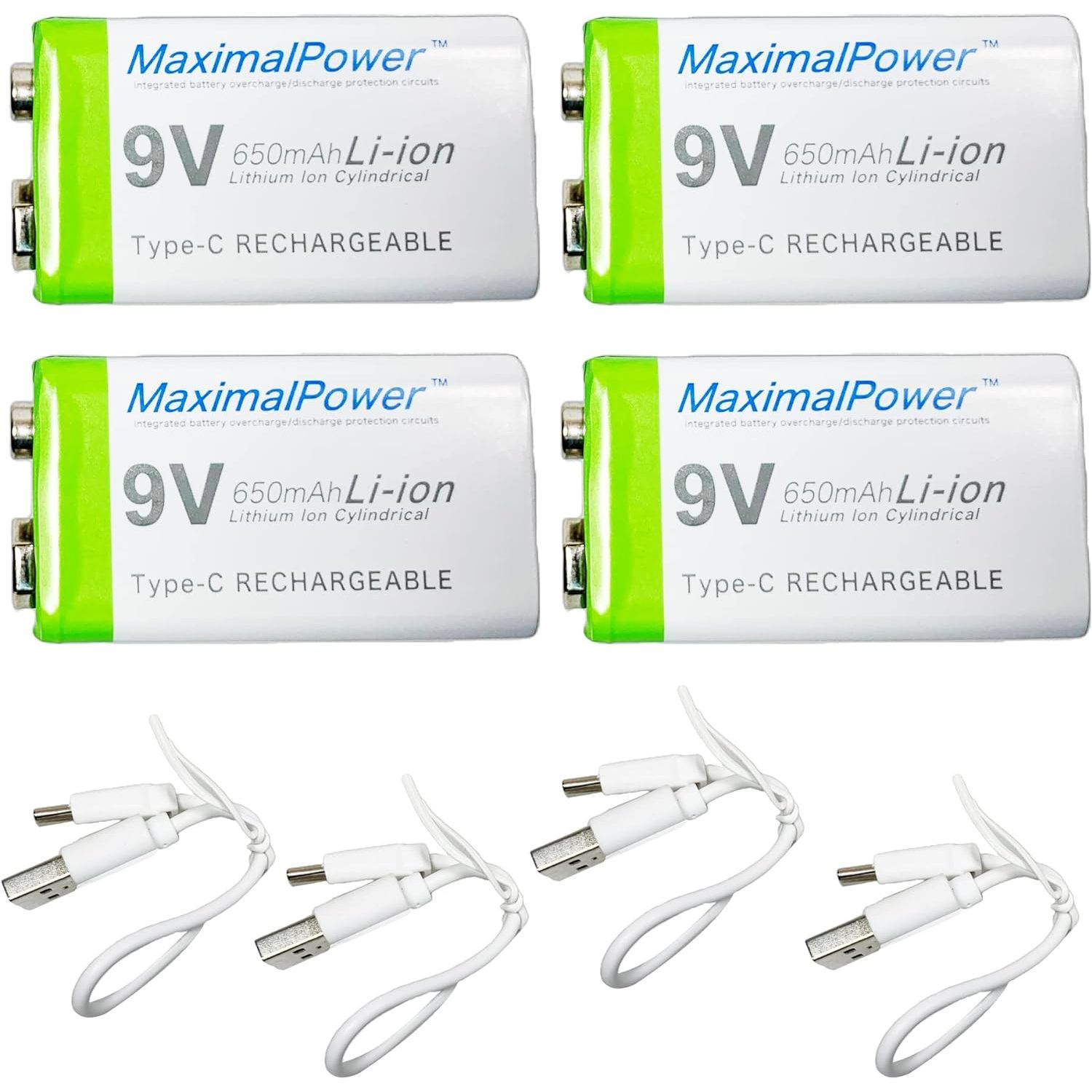 MaximalPower 9V Rechargeable Liion Battery 650mAh w/USB TypeC