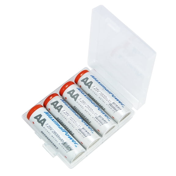 MaximalPower AA NiMH/Ni-Mh Rechargeable Battery 2900mAh Batteries Combo with Clear Battery Case for AA/AAA Batteries (4X AA Battery + Battery Case)