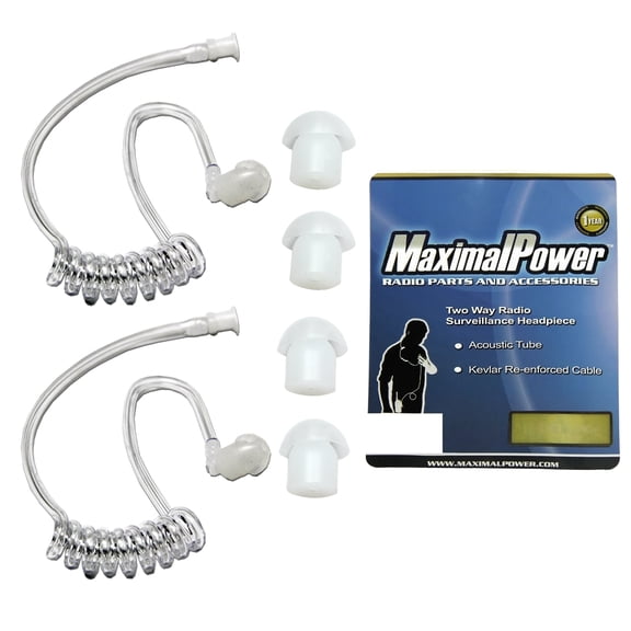 MaximalPower Clear Coil Tube, Earbud Combo for Walkie Talkies & 2-Way Radios headset and headphones (2X Clear Coil + 4X Earpiece)