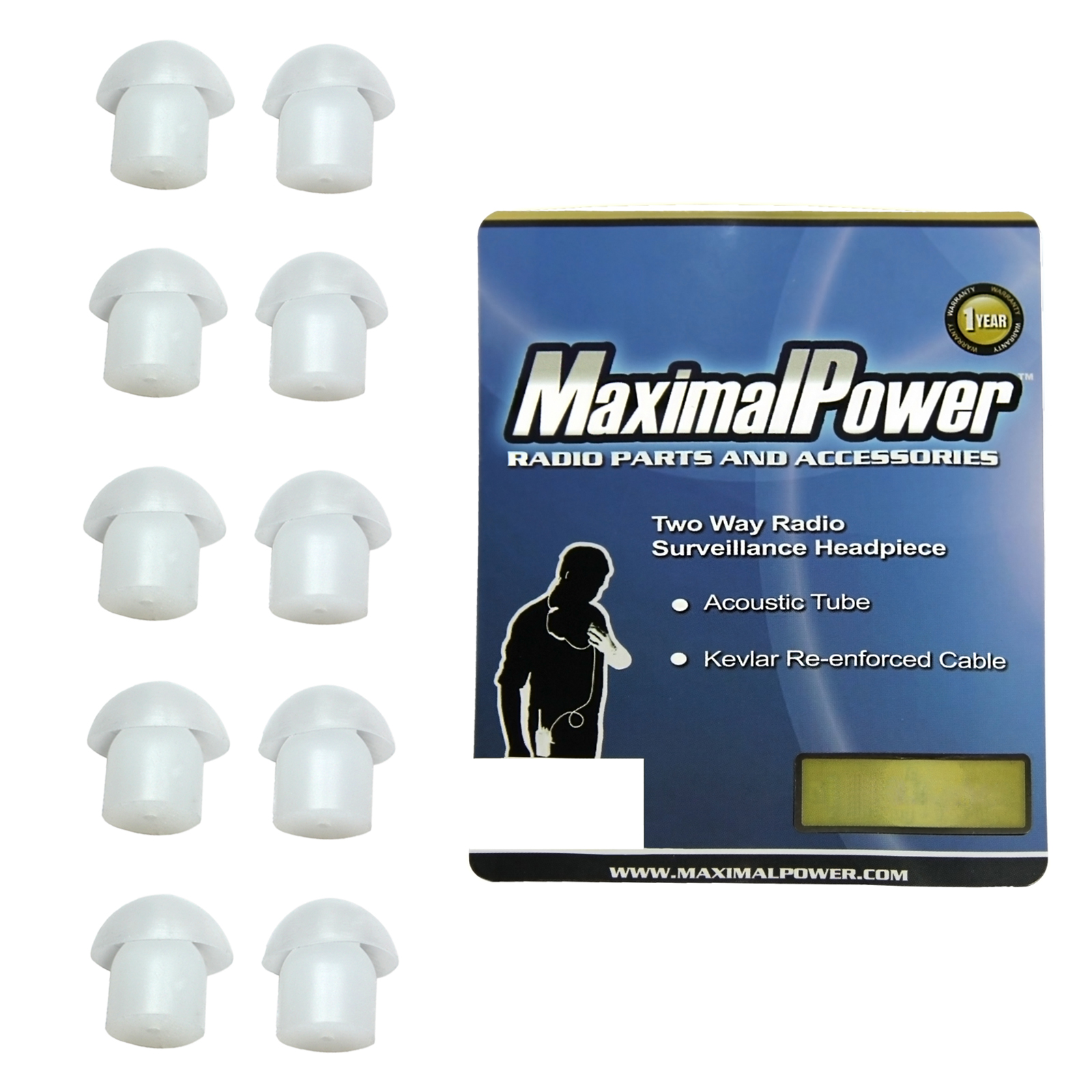 MaximalPower Clear Silicone Earpiece Ear Tip for Motorola Kenwood Two-Way Radio Headset - 10 Pack - image 1 of 2