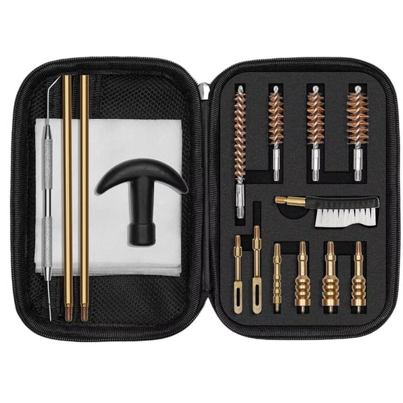 MaximalPower Mini Gun Cleaning Kit For .40 .45 .22 .38 9mm Caliber - Bore Brush and Brass Jags Adapter for Rifle Pistol - Includes Portable Travel Case