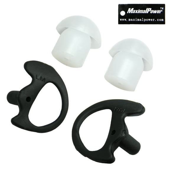 MaximalPower Ear Tips Plus Left & Right Black Earmold Combo for Motorola BPR40 BR250, DTR Series, Bearcom, Black Box Black Box Plus HYT (Earpiece+Earmolds)