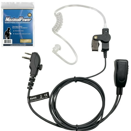 MaximalPower Earbud Headset Earpiece for HYT 2-Pin w/ PTT Mic in-Ear Clear Coil Tube for Two Way Radio