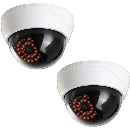 MaximalPower Fake CCTV Security Dummy Dome Camera with Red LED Light for Home, Shop, Business, etc. (2 Pack)