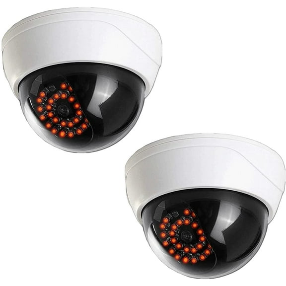 MaximalPower Fake CCTV Security Dummy Dome Camera with Red LED Light for Home, Shop, Business, etc. (2 Pack)
