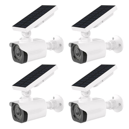 MaximalPower Fake Security Dummy Camera LED Solar Lights Outdoor Flood Lights Motion Sensor for Garden Driveway Patio Yard (4 Pack)