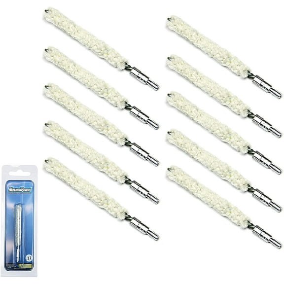 MaximalPower Gun Cleaning Bore Cotton Mops Brush .22 Caliber for 8-22 Threaded (10 Pack)