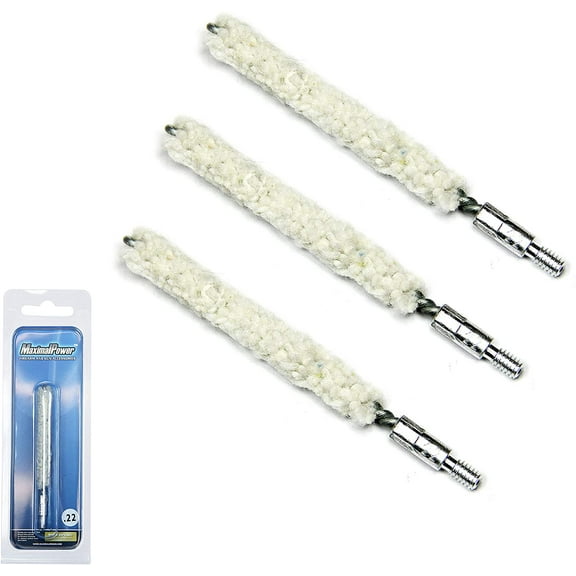 MaximalPower Gun Cleaning Bore Cotton Mops Brush .22 Caliber for 8-22 Threaded (3 Pack)