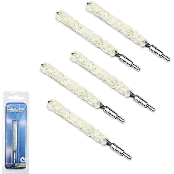 MaximalPower Gun Cleaning Bore Cotton Mops Brush .22 Caliber for 8-22 Threaded (5 Pack)