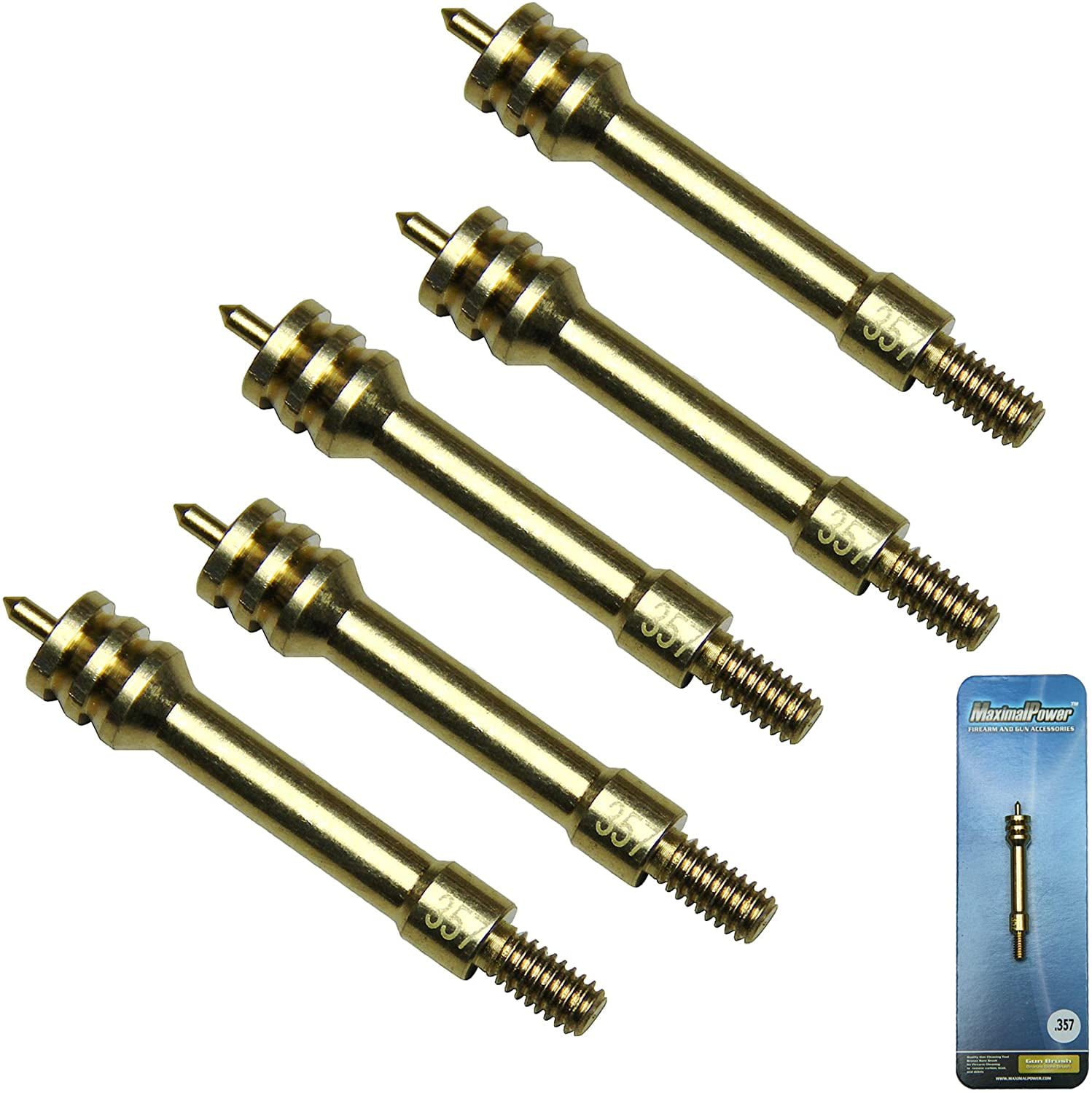 MaximalPower .357 Caliber Brass Gun Cleaning Jag Brush - 8-32 Thread (5 Pack)