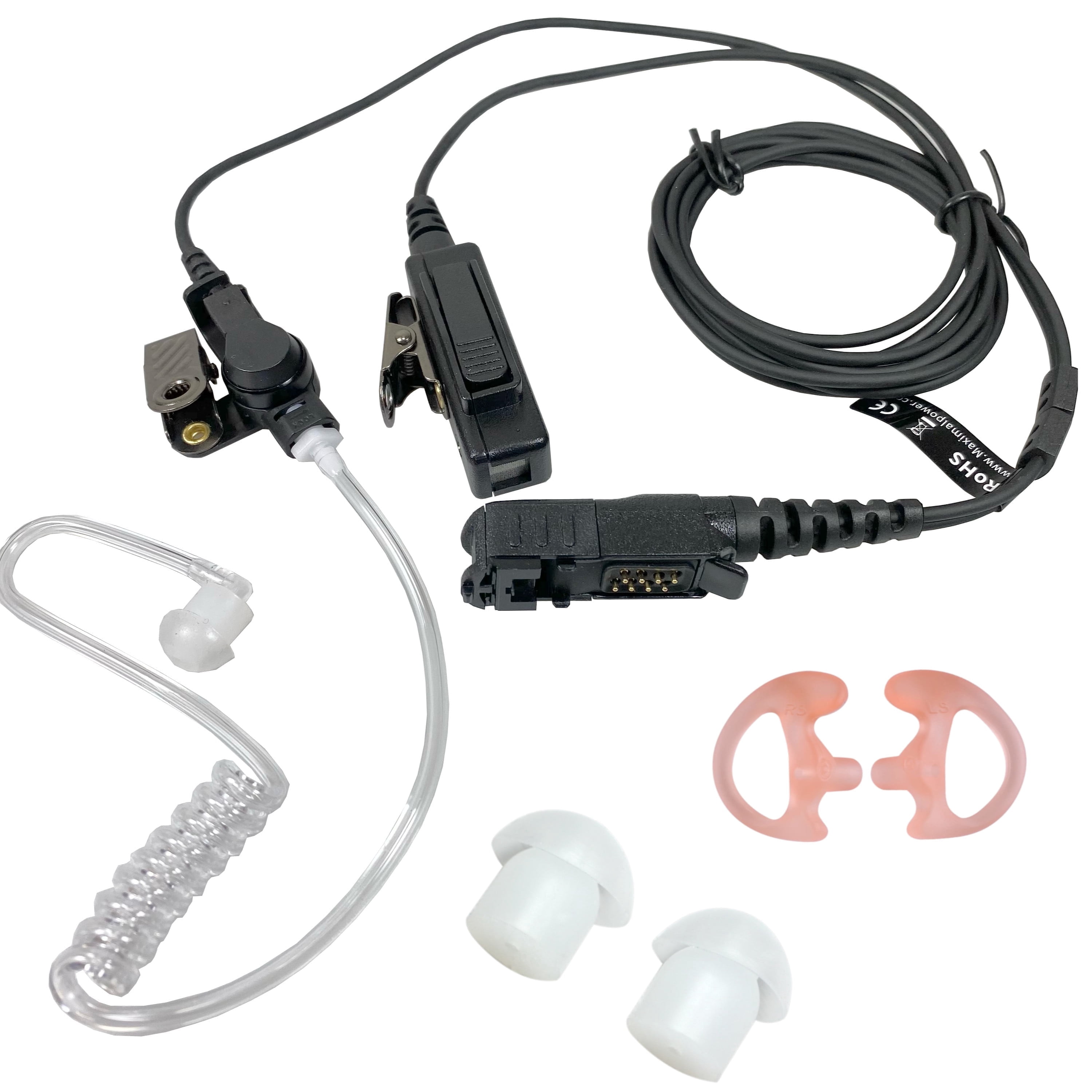 MaximalPower Headset for Motorola P6620 XIR P6600 E8600 E8608 XPR3300 XPR3500 XIR Headset with PTT Mic Acoustic Clear Coil Tube with Ear Insert & Ear Bud (Earpiece +Ear Insert+Earbuds)