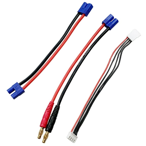 MaximalPower LiPo Battery Charger Charging Cables for Yuneec Q500 4K Battery, EC3 Male Connector to Banana Plug,  EC3 Male to Female and Balance Cable (Charging Cables only)