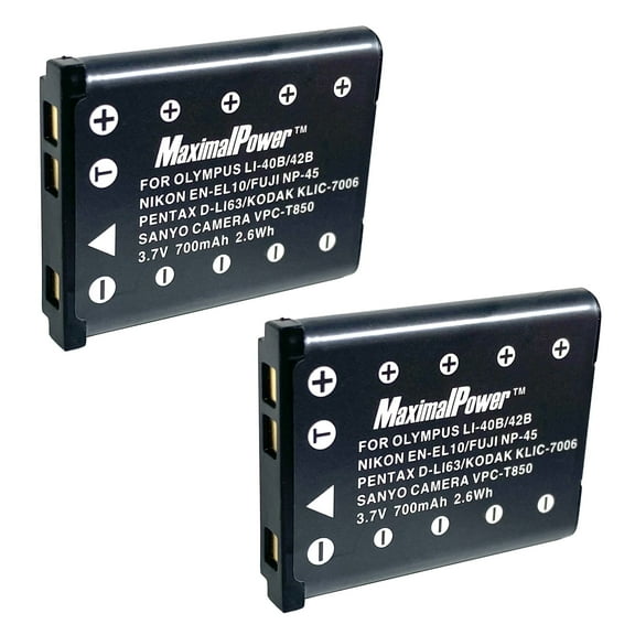 MaximalPower Replacement Battery Compatible with Olympus Li-42B Li-40B Li42B Li40B FE-230 Fuji NP-45 NP-45A Kodak KLIC-7006 EN-EL10 Pentax D-Li63 (2 Pack)